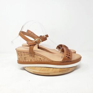 Crevo Sandals Womens 11 Vana Wedge Heel Platform Brown Leather Ankle Strap Shoes